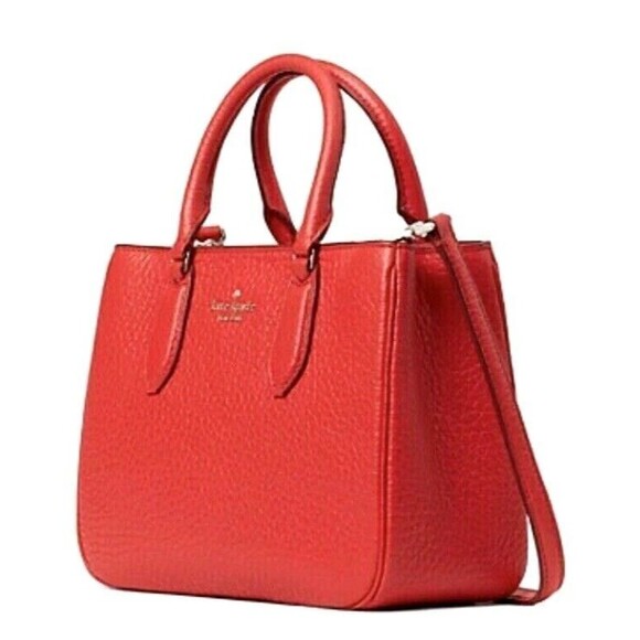 New Kate Spade Leighton Small Satchel Chunky Pebble Leather Digital Red - Picture 2 of 4